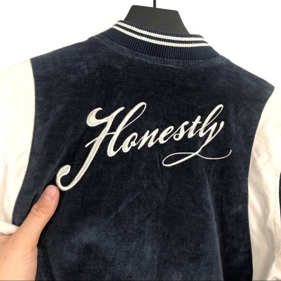 AMERICAN EAGLE Honestly Bomber Jacket Navy White S - Picture 9 of 11